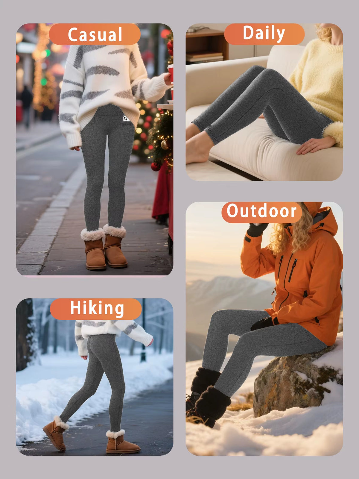 High Waisted Winter Leggings with Pockets for Women - Thermal Fleece Lined Tummy Control Thick Warm Tights Workout Running