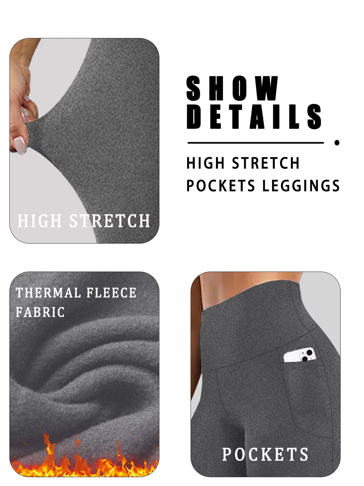 High Waisted Winter Leggings with Pockets for Women - Thermal Fleece Lined Tummy Control Thick Warm Tights Workout Running