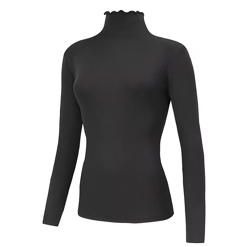 3/1 Piece Autumn and Winter Women'S Fashionable Versatile High Neck Top with Fungus Edge Comfortable and Versatile Warm T-Shirt