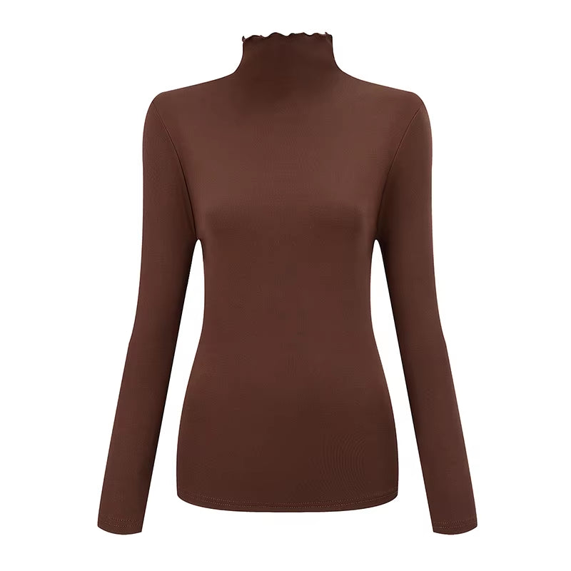 3/1 Piece Autumn and Winter Women'S Fashionable Versatile High Neck Top with Fungus Edge Comfortable and Versatile Warm T-Shirt