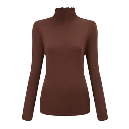 3/1 Piece Autumn and Winter Women'S Fashionable Versatile High Neck Top with Fungus Edge Comfortable and Versatile Warm T-Shirt
