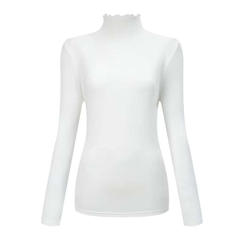 3/1 Piece Autumn and Winter Women'S Fashionable Versatile High Neck Top with Fungus Edge Comfortable and Versatile Warm T-Shirt