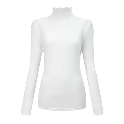 3/1 Piece Autumn and Winter Women'S Fashionable Versatile High Neck Top with Fungus Edge Comfortable and Versatile Warm T-Shirt