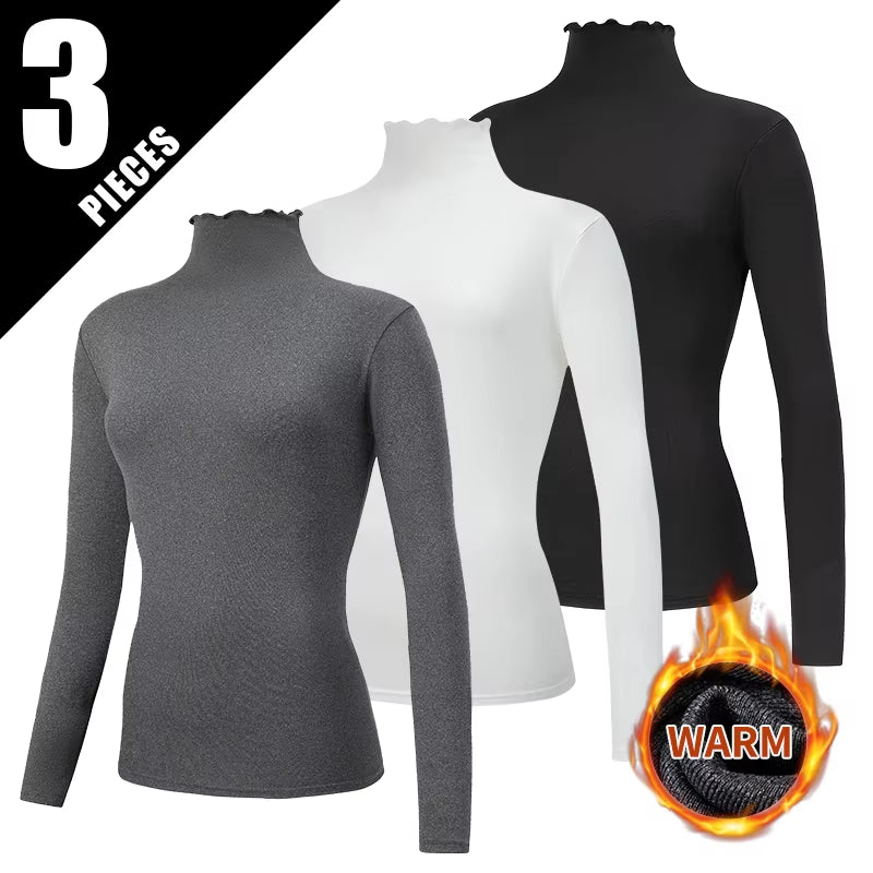 3/1 Piece Autumn and Winter Women'S Fashionable Versatile High Neck Top with Fungus Edge Comfortable and Versatile Warm T-Shirt